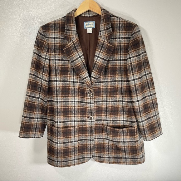 Pendleton womens medium Originals Plaid Blazer Jacket Wool W Brown & Beige